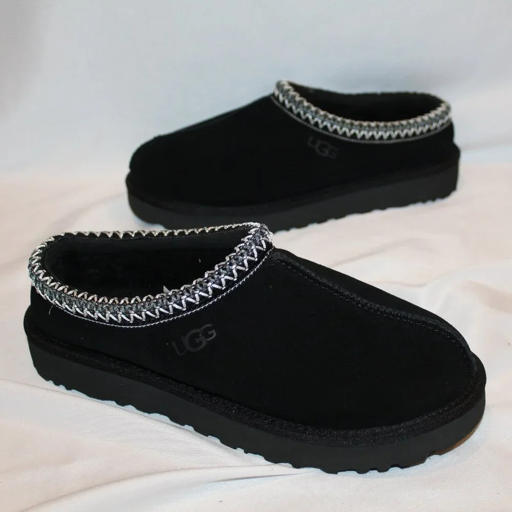 NEW UGG MEN'S TASMAN‎ SUEDE SHEARLING LINED SLIP ON SLIPPERS BLACK 9